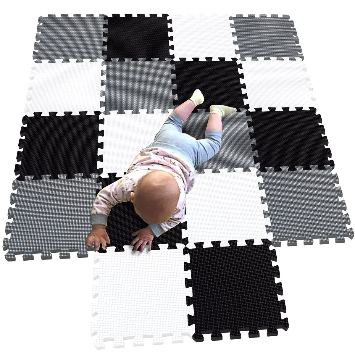MQIAOHAM 18-piece puzzle play mat assembled for a safe, versatile play area.