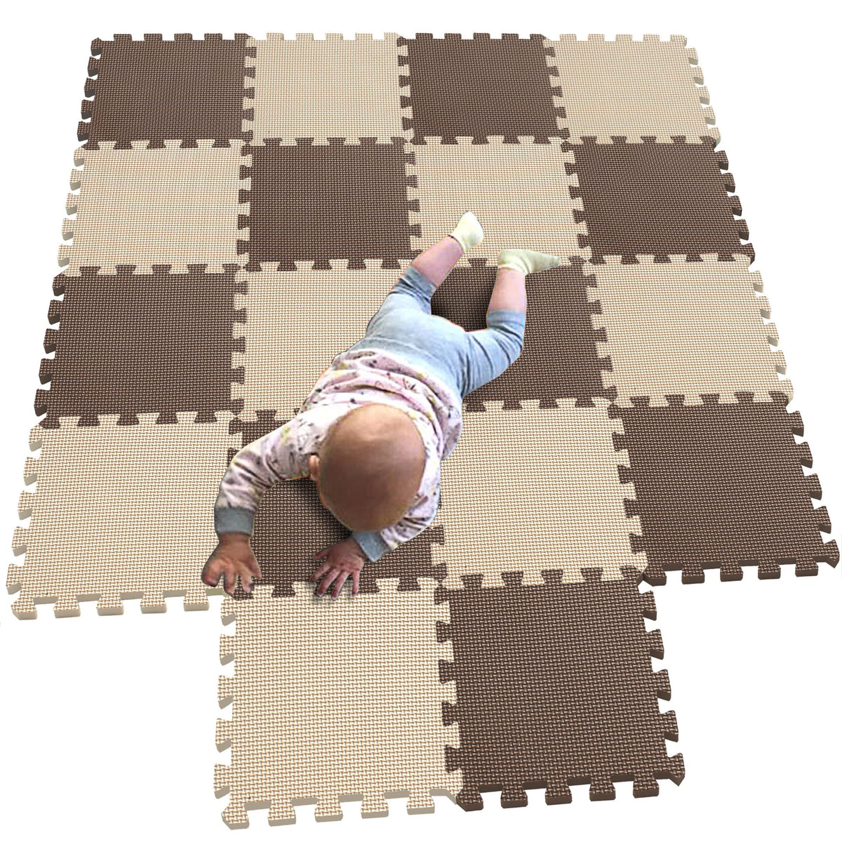 MQIAOHAM 18-piece puzzle play mats top view showing soft floor protection for babies.