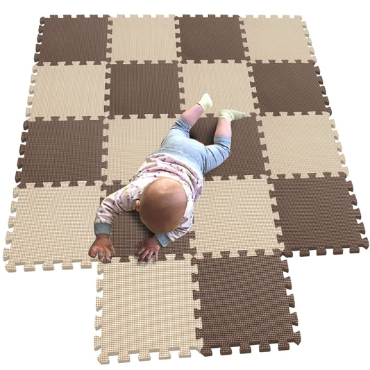 MQIAOHAM 18-piece puzzle play mats top view showing soft floor protection for babies.