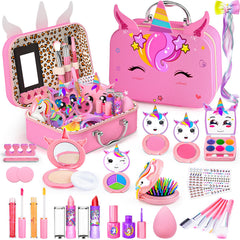 Mqsiuve kids makeup kit pink carry case with mirror for organized pretend play