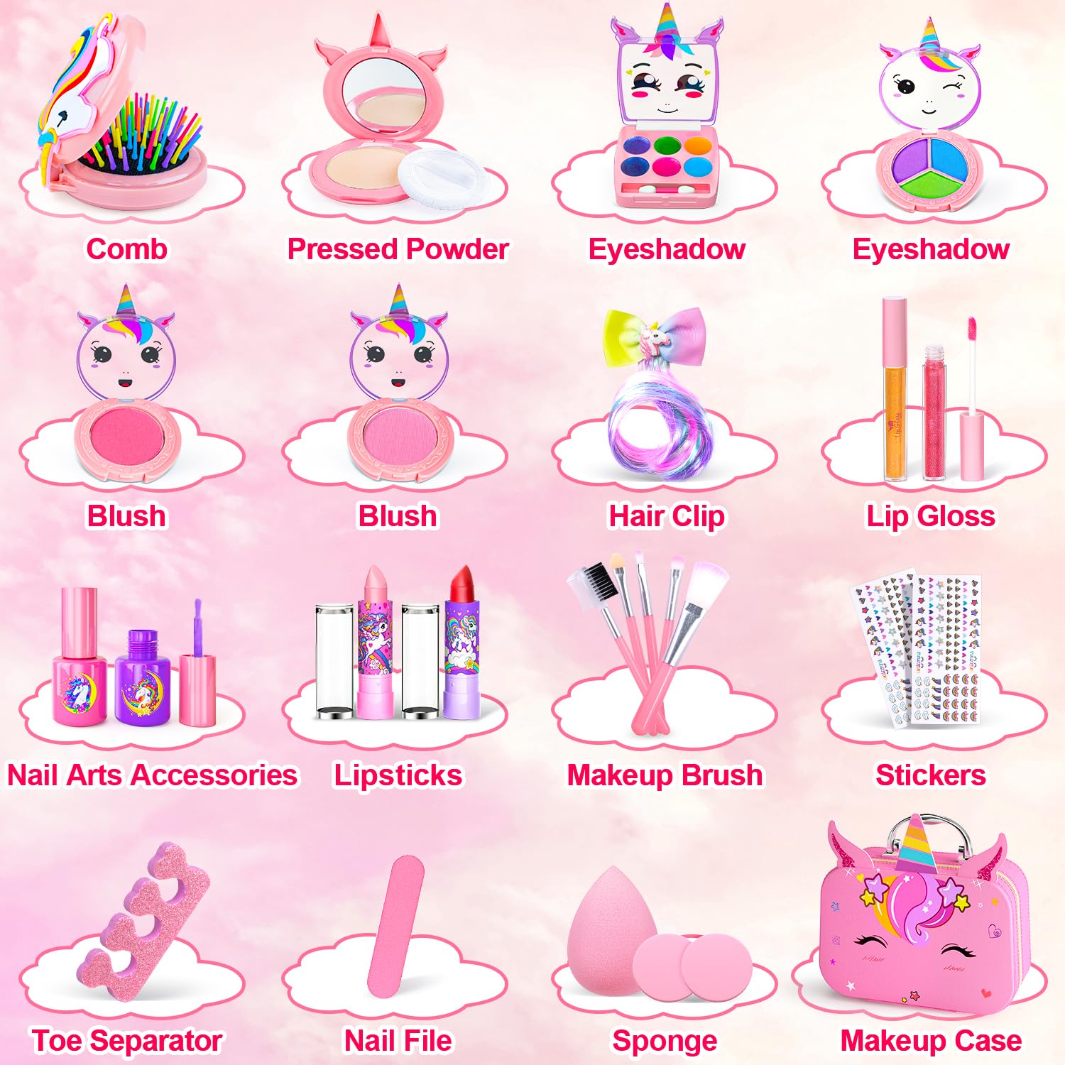 Mqsiuve pressed powder and lip gloss for pretend makeup routines