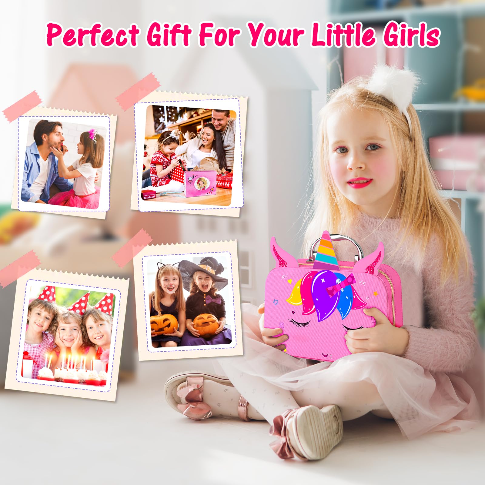 Mqsiuve Kids Makeup Kit unicorn-case closed stores all items neatly