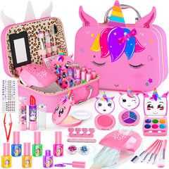 Mqsiuve Kids Makeup Kit shows unicorn-case open for organized pretend play and creativity