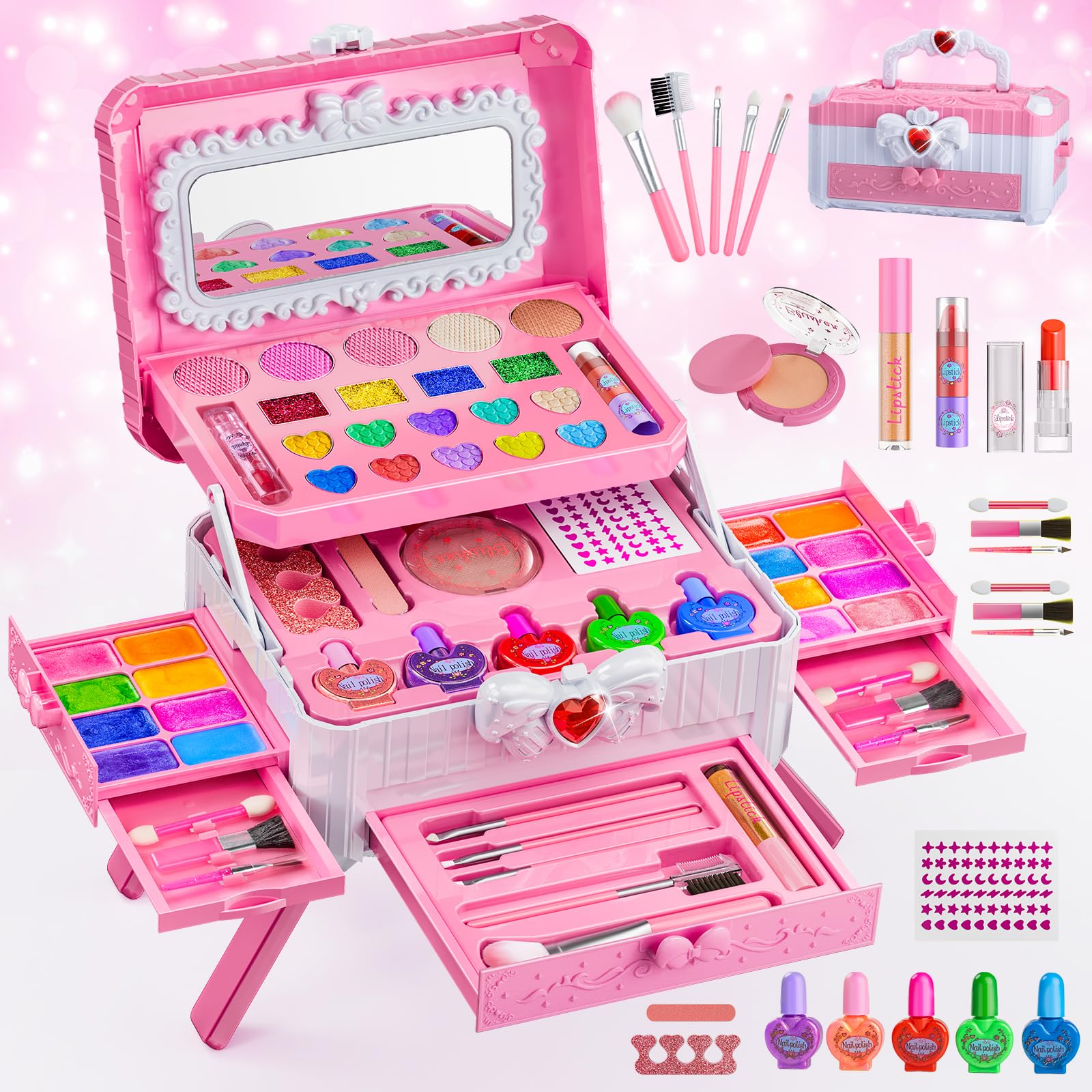 Mqsiuve kids makeup set with mirror dressing table for imaginative princess play