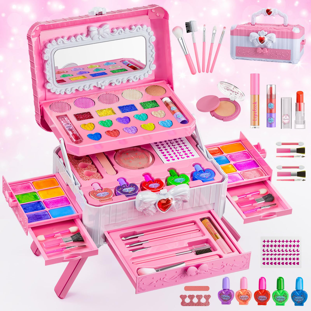 Mqsiuve kids makeup set with mirror dressing table for imaginative princess play