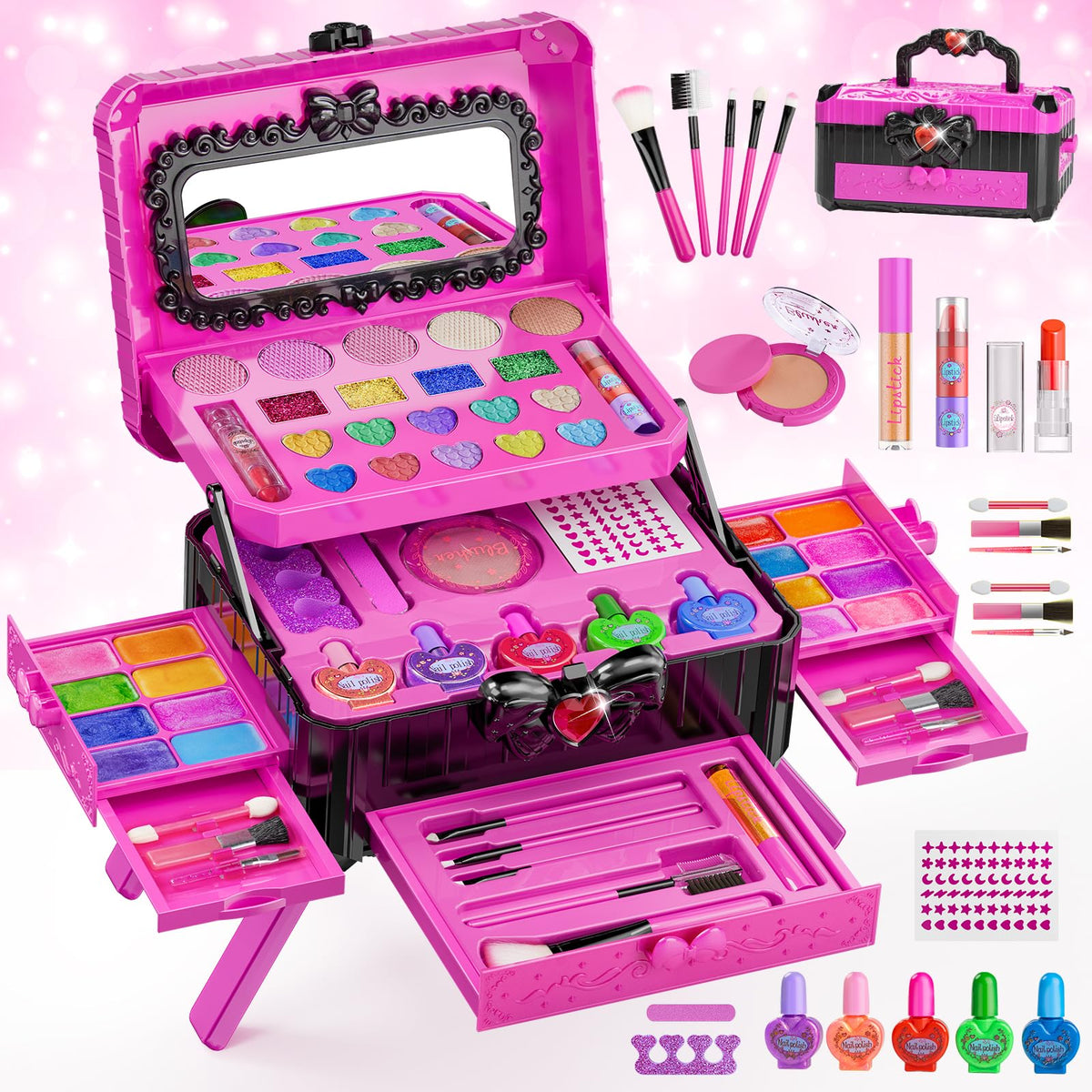 Mqsiuve kids makeup set with mirror for imaginative play and grooming
