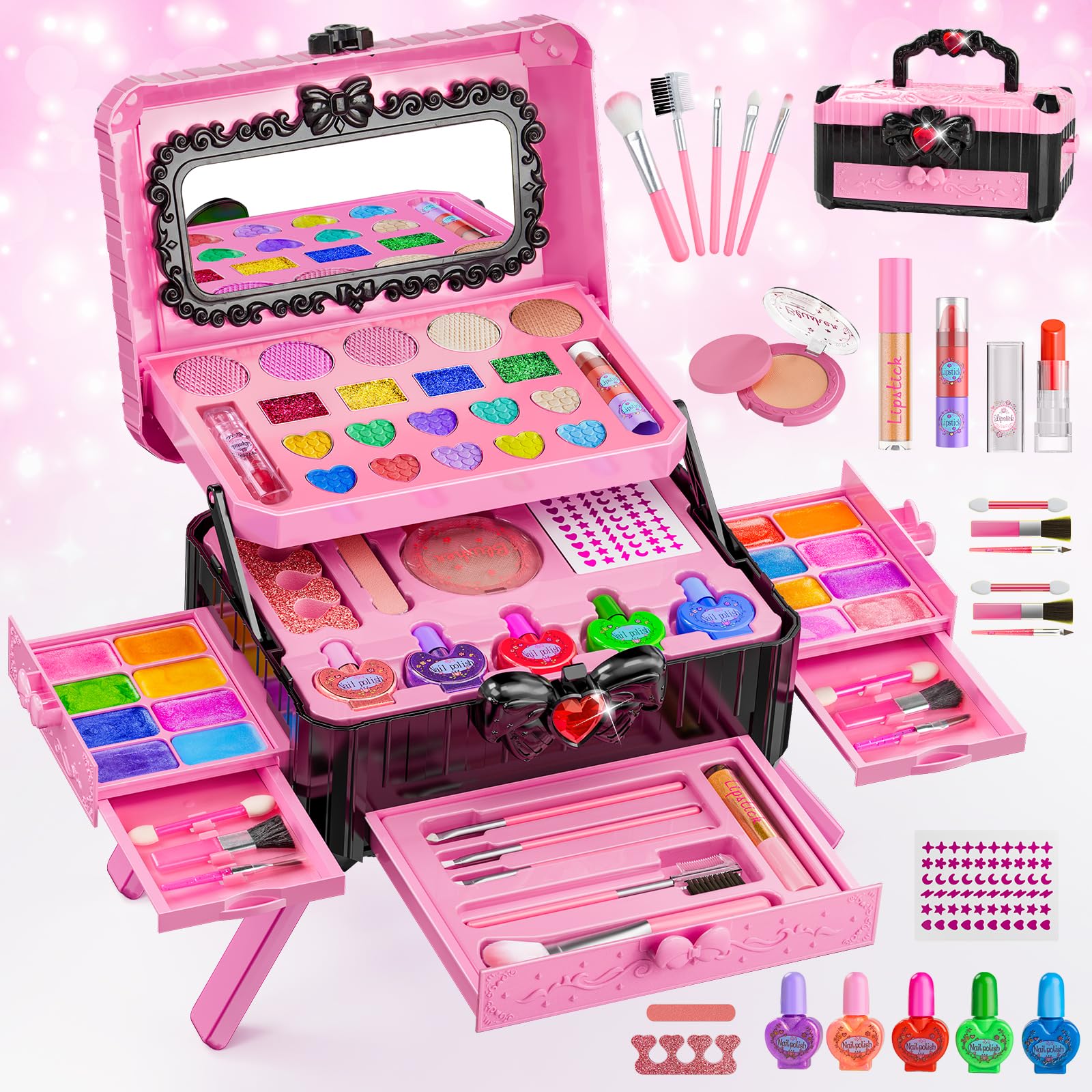 Mqsiuve kids makeup set with mirror for imaginative play and dressing up