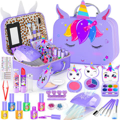 Mqsiuve unicorn-case makeup kit for kids, ideal for creative playtime.