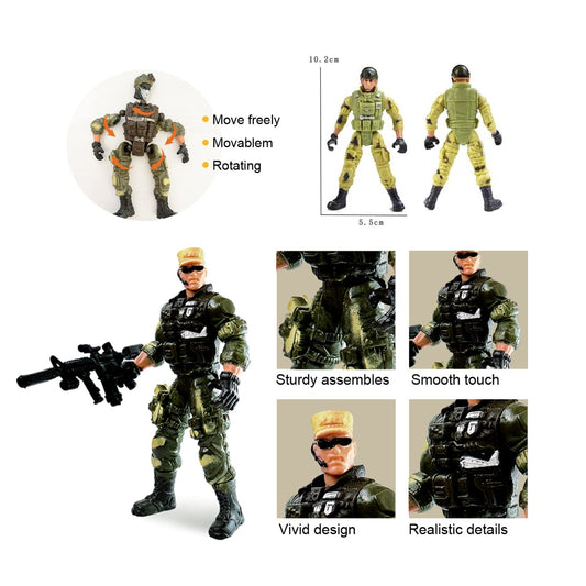 MQSTARSRISE army soldier toy with weapons enhances imaginative battle scenes.