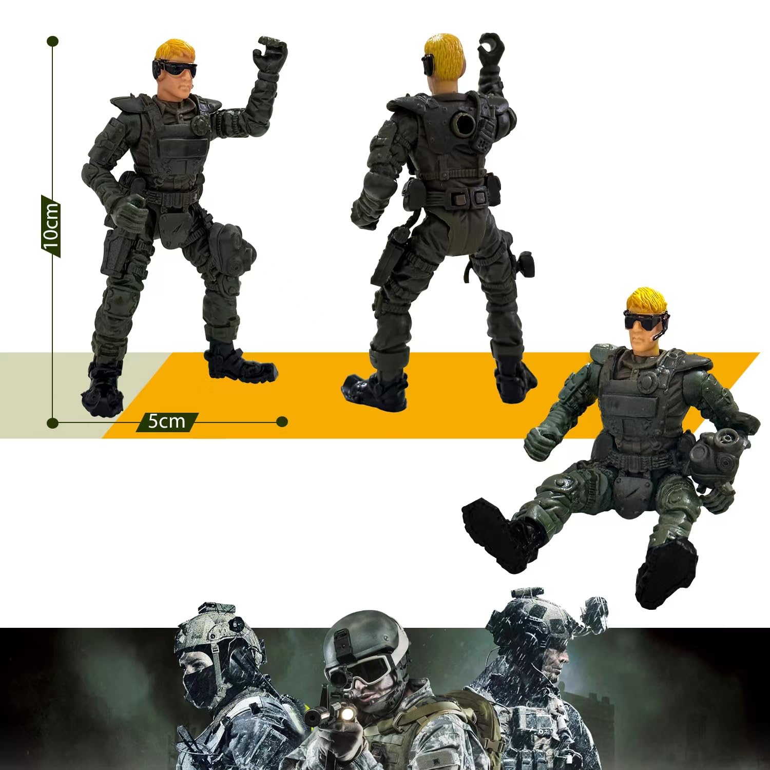 Vibrant packaging adds excitement during unboxing the army playset.