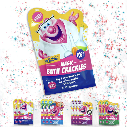 Mr. Bubble Magic Bath Crackles add colorful pops to bath time for kids.