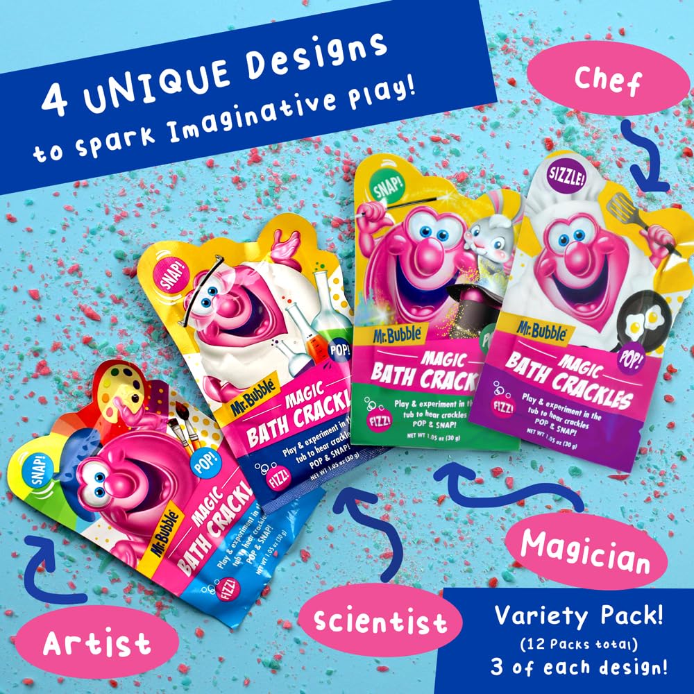 Mr. Bubble Magic Bath Crackles provide a fun bath time sensory moment for children.