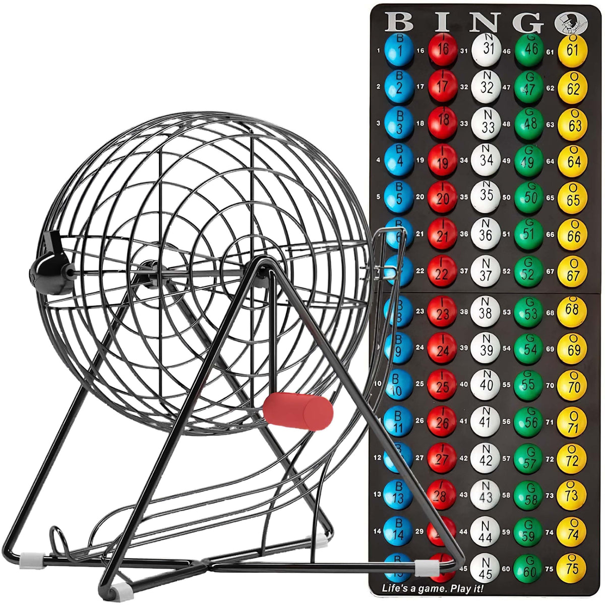 MR CHIPS 11-inch tall steel bingo cage shown for durable spins and stability