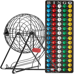MR CHIPS 11-inch tall steel bingo cage shown for durable spins and stability