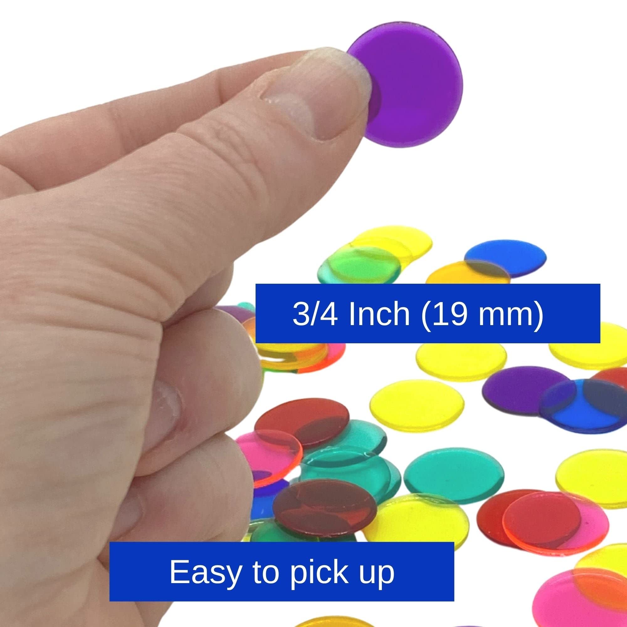 MR CHIPS clear three-quarter-inch bingo chips offer easy visibility during play