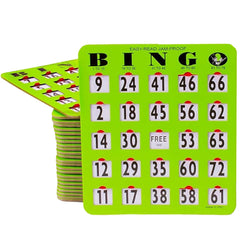 MR CHIPS jam-proof shutter bingo card close-up with easy-to-read numbers