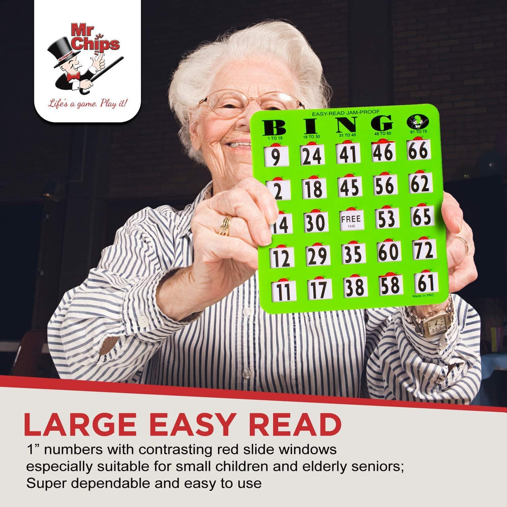 MR CHIPS sliding-window bingo card in action at a table.