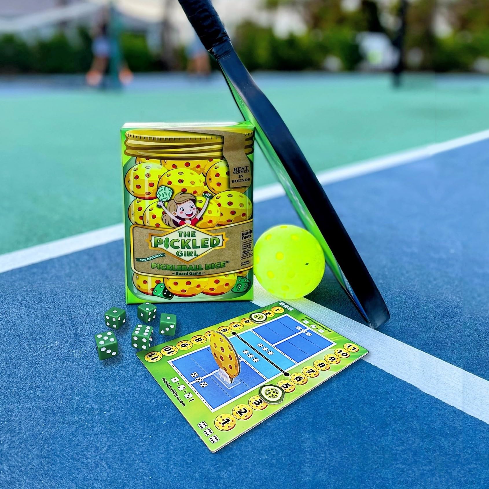 Mr GameShow Pickleball Dice board laid out for family game night.