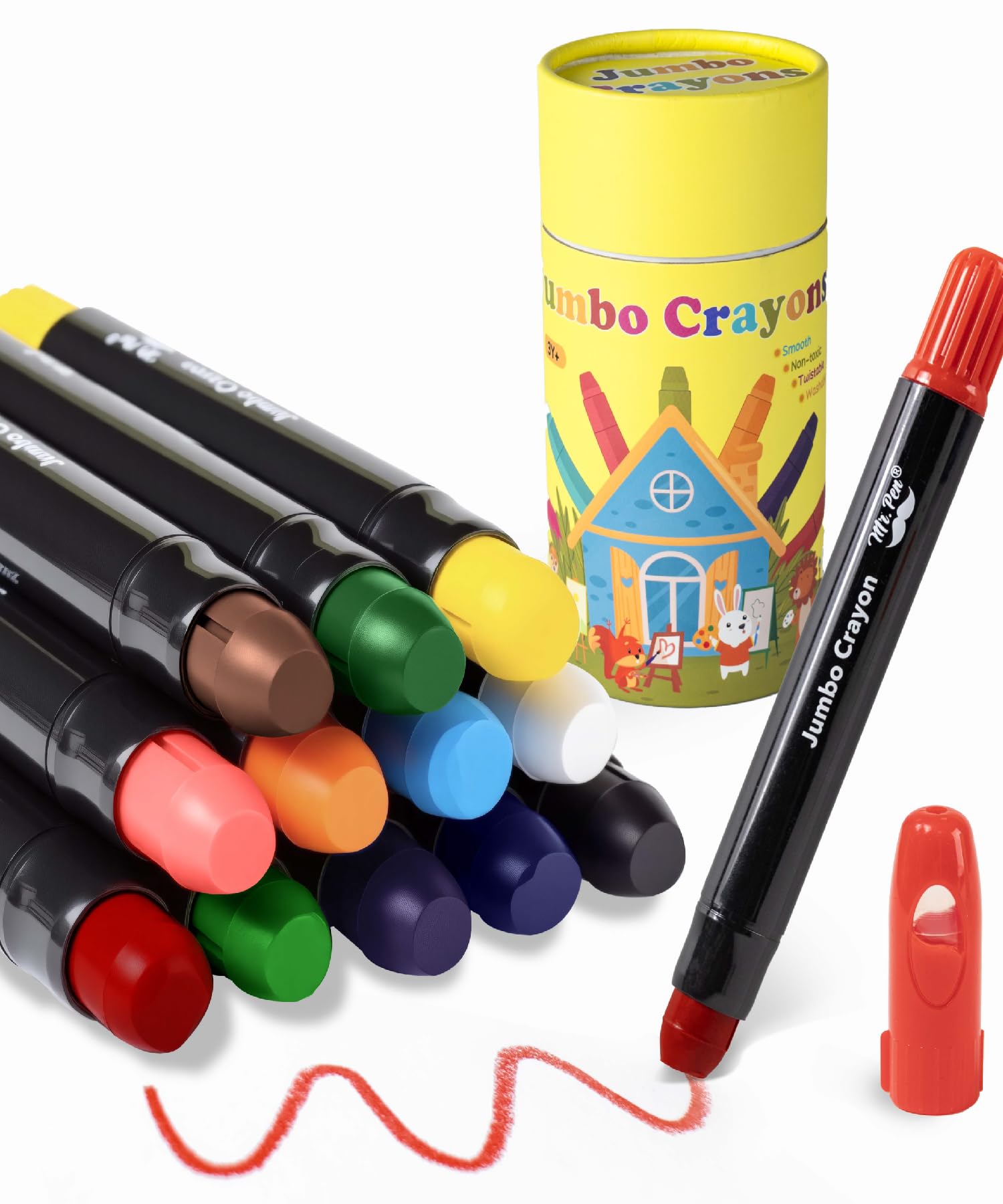 Mr. Pen Jumbo Twistable Crayons 12-pack with vibrant colors for classroom coloring sessions.