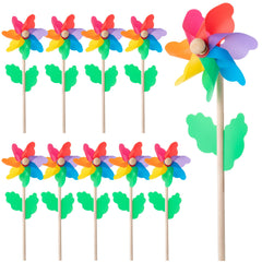 Mr. Pen rainbow flower pinwheels brighten the garden in a breezy day