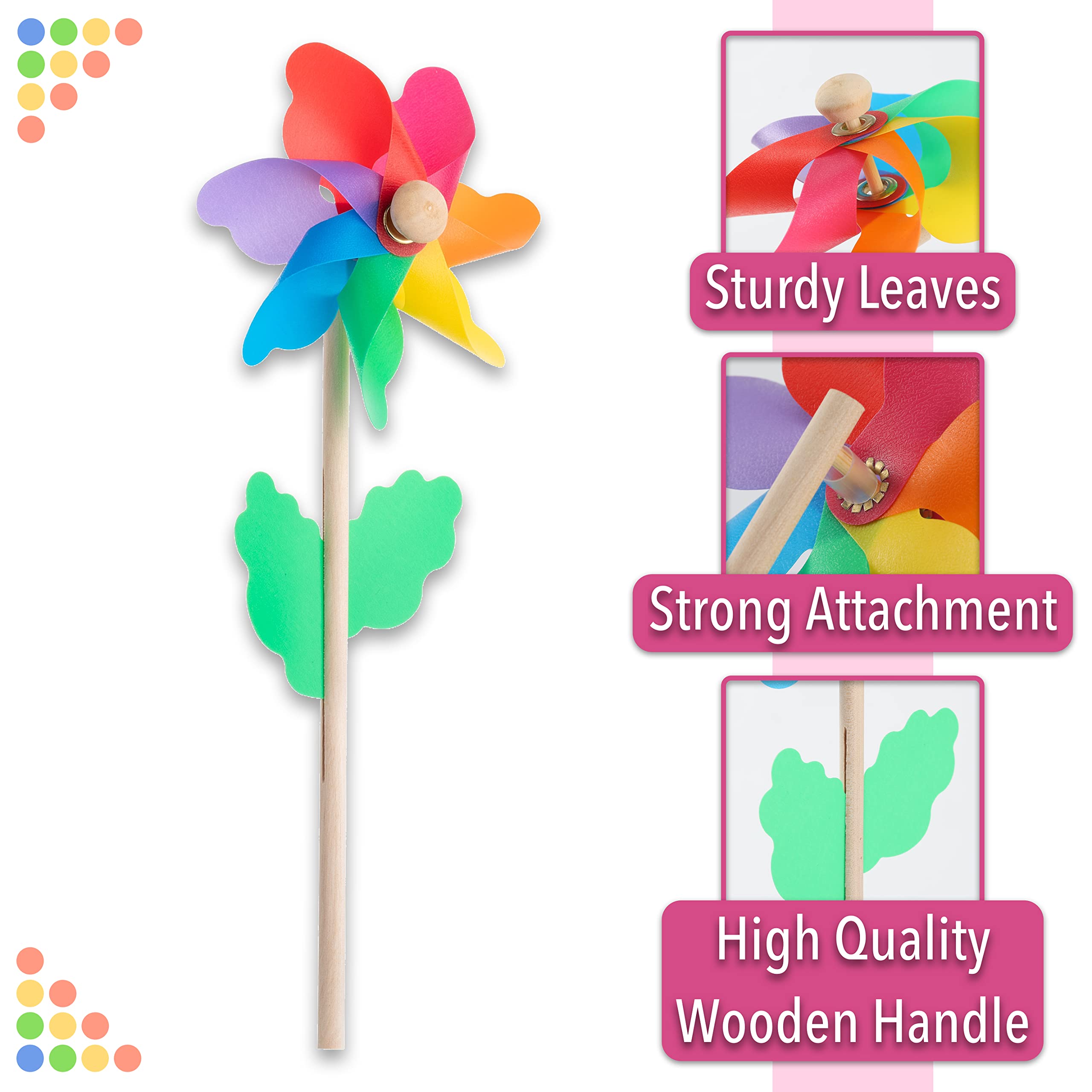 Mr. Pen rainbow flower pinwheels add wedding and party ambiance outdoors