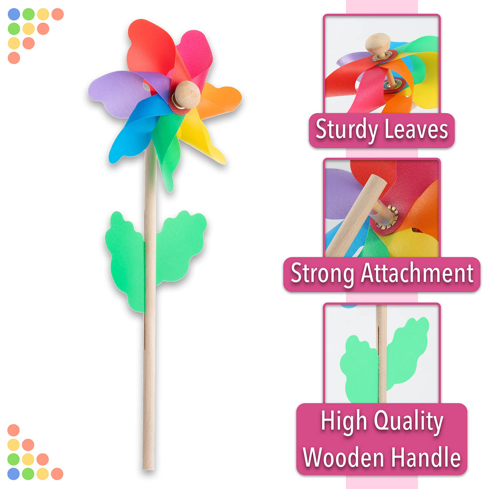 Mr. Pen rainbow flower pinwheels add wedding and party ambiance outdoors