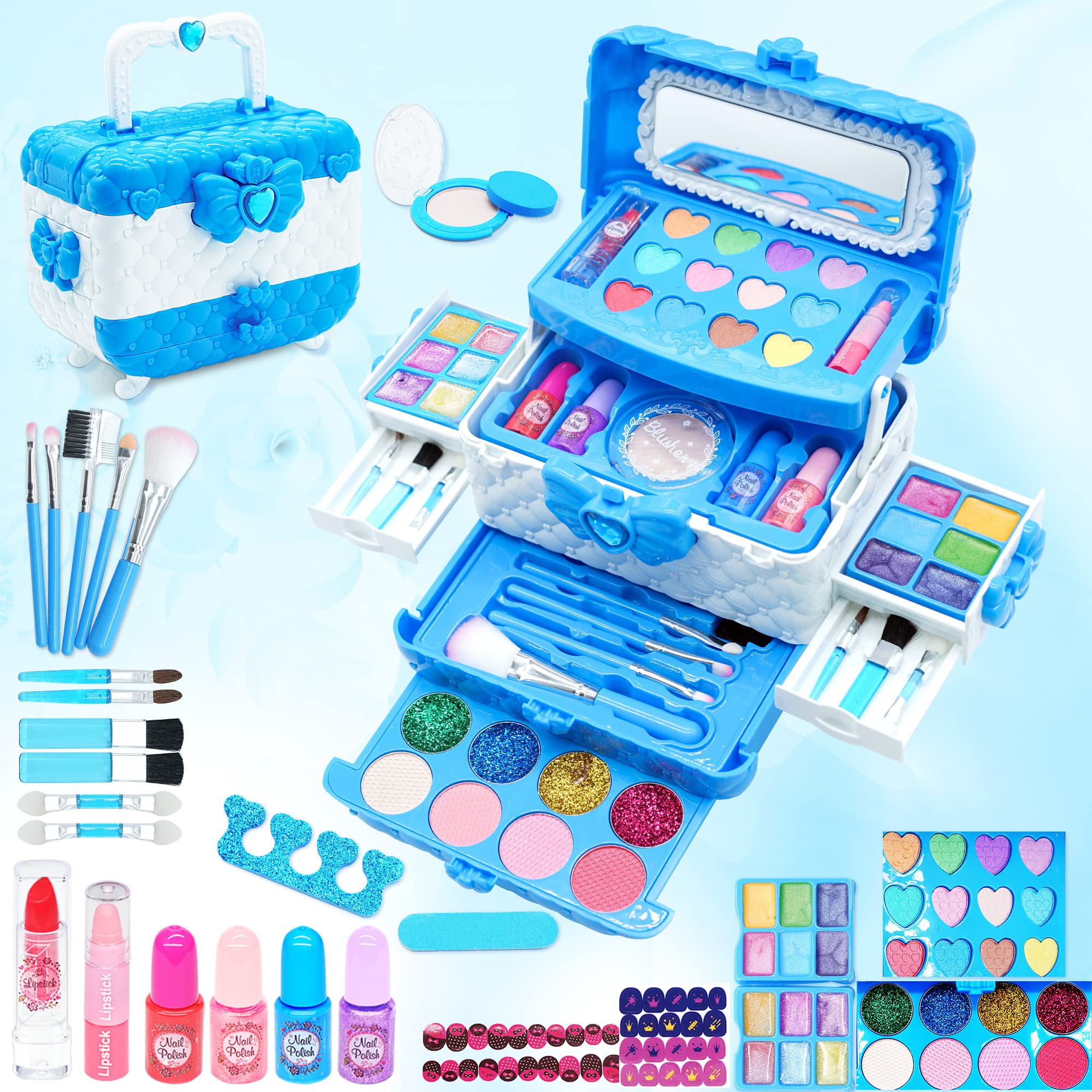 Mrabbitoo kids makeup set pink case, easy to carry for on-the-go play.