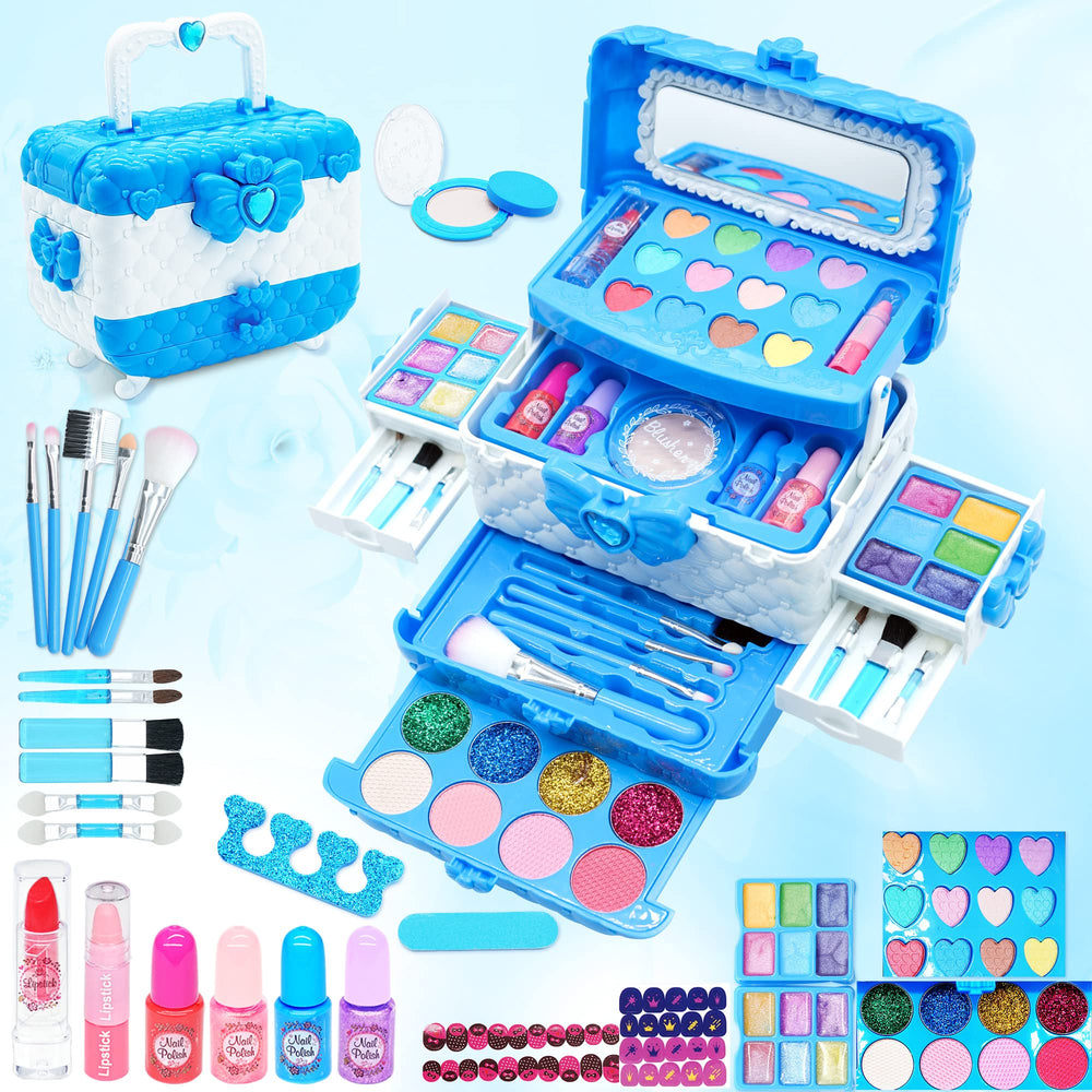 Mrabbitoo kids makeup set pink case, easy to carry for on-the-go play.