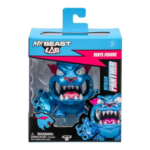 MRBEAST LAB Metallic Panther figure front view with blue and pink accents