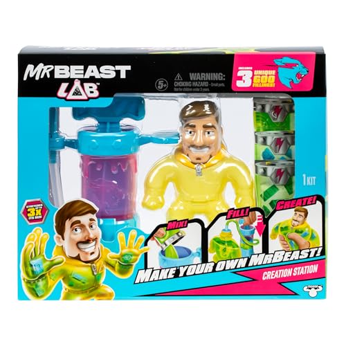 MRBEAST LAB stretchy MrBeast figure assembled for hands on fun
