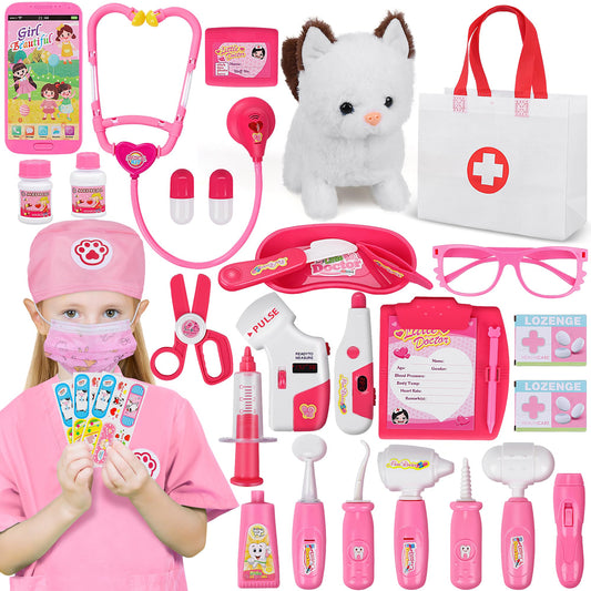 MR.TN 33Pcs Pet Doctor Kit with cat toy for imaginative play and early care skills