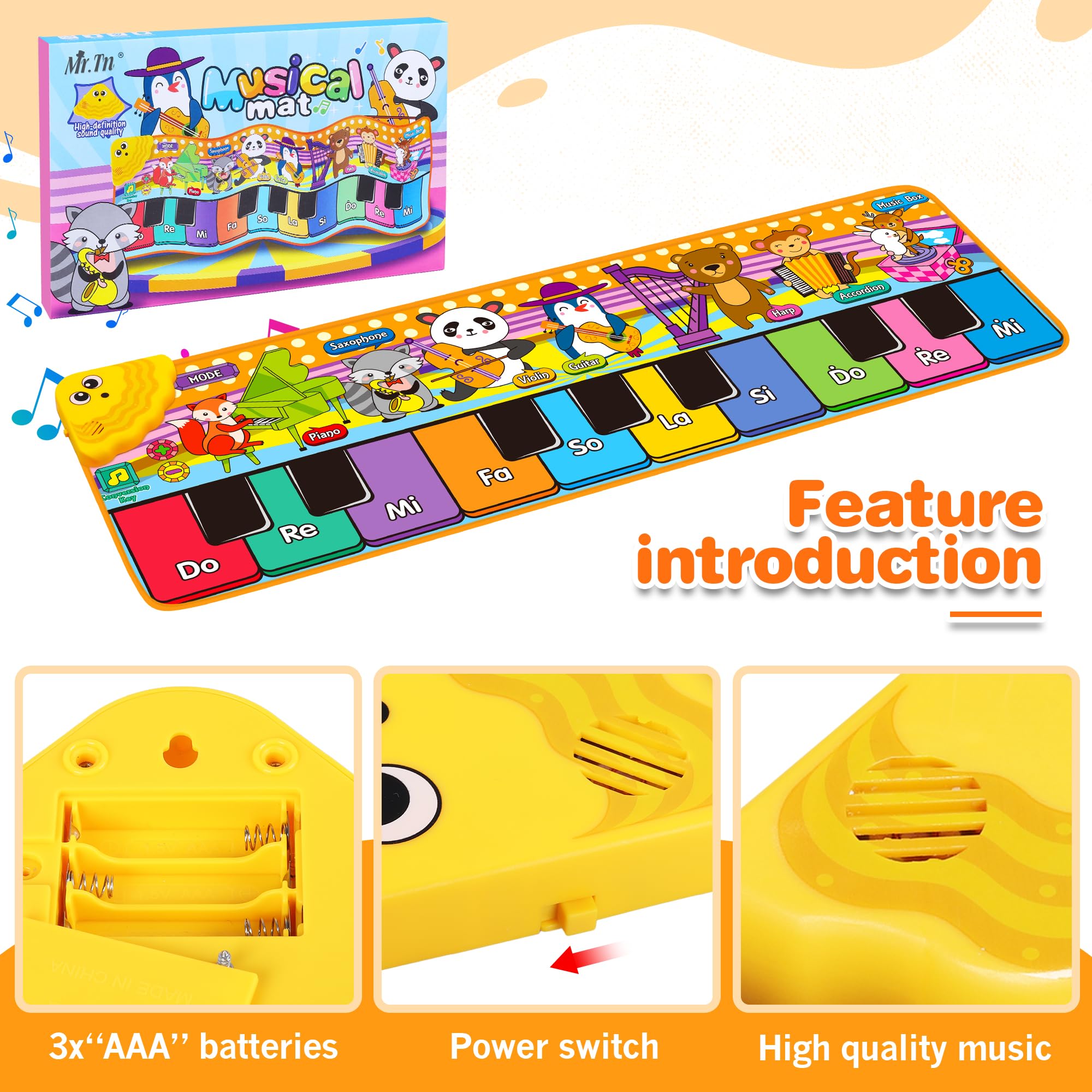 Colorful design helps identify colors and instruments during play.