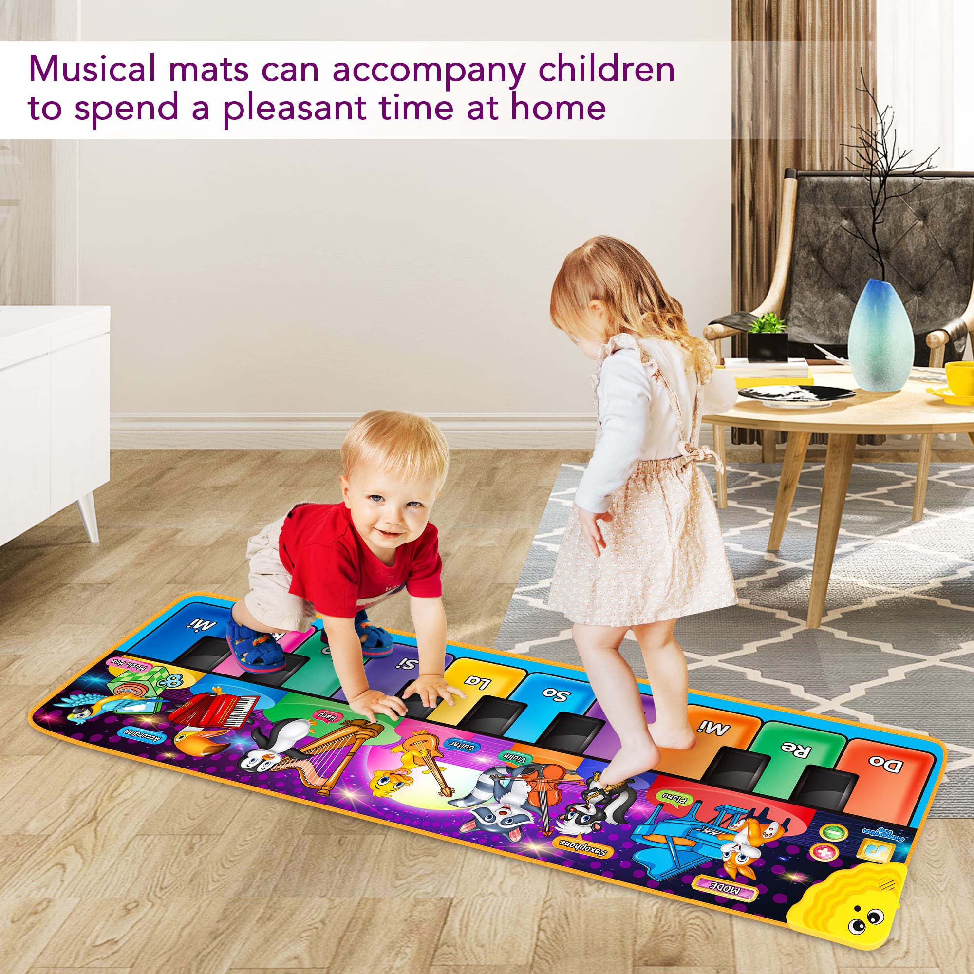 MR.TN Kids Musical Piano Mat in living room setup for family fun and engagement.