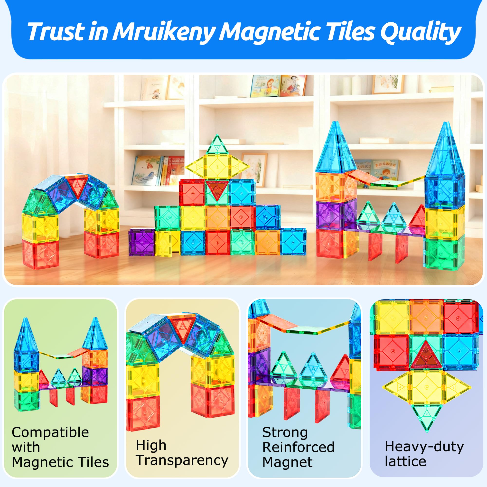 Mruikeny 30pc magnetic tiles car supports hands-on construction and motor skills