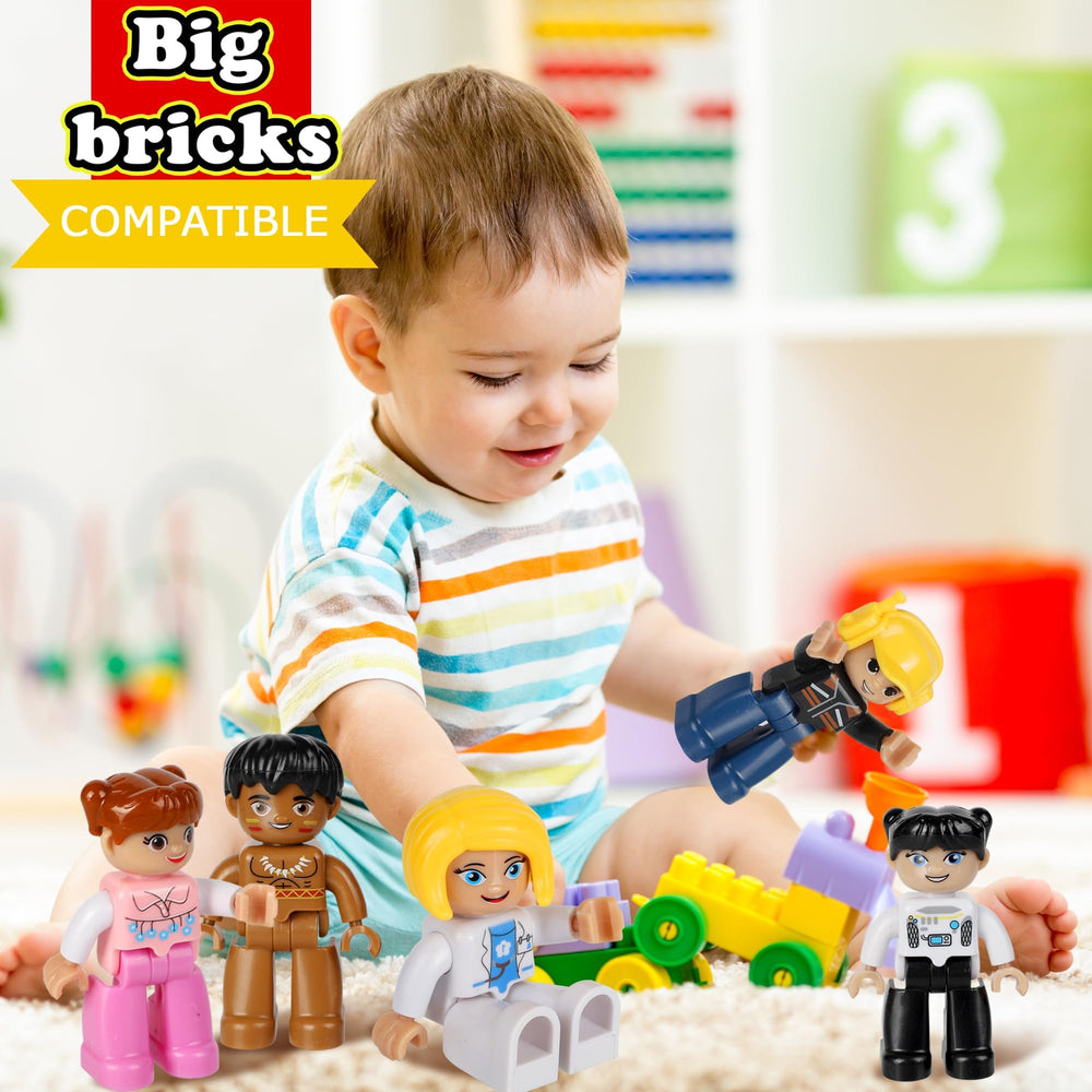 Mruikeny figures shown with LEGO bricks for flexible building play