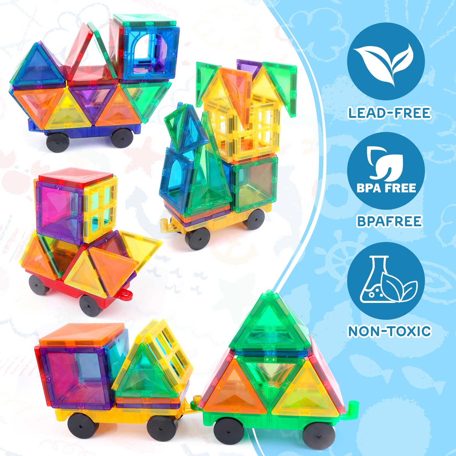 Mruikeny magnetic tiles cars assembly in action showing versatile shapes