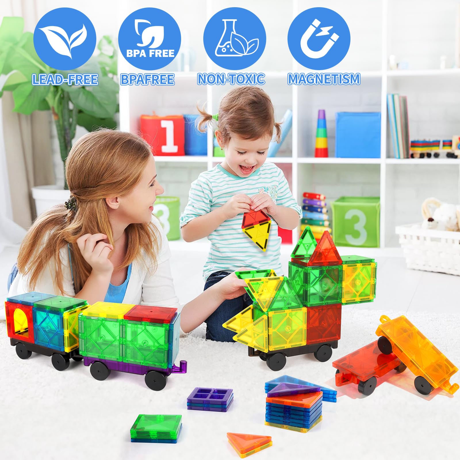 Mruikeny magnetic tiles educational-play supports color recognition and spatial thinking