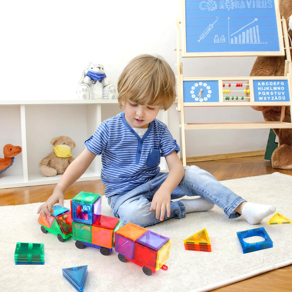Mruikeny magnetic tiles cars round-edges design keeps little hands safe