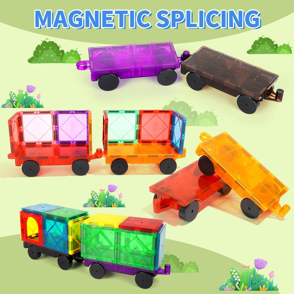 Mruikeny magnetic tiles yellow car highlights colorful, safe construction play and motor skill practice