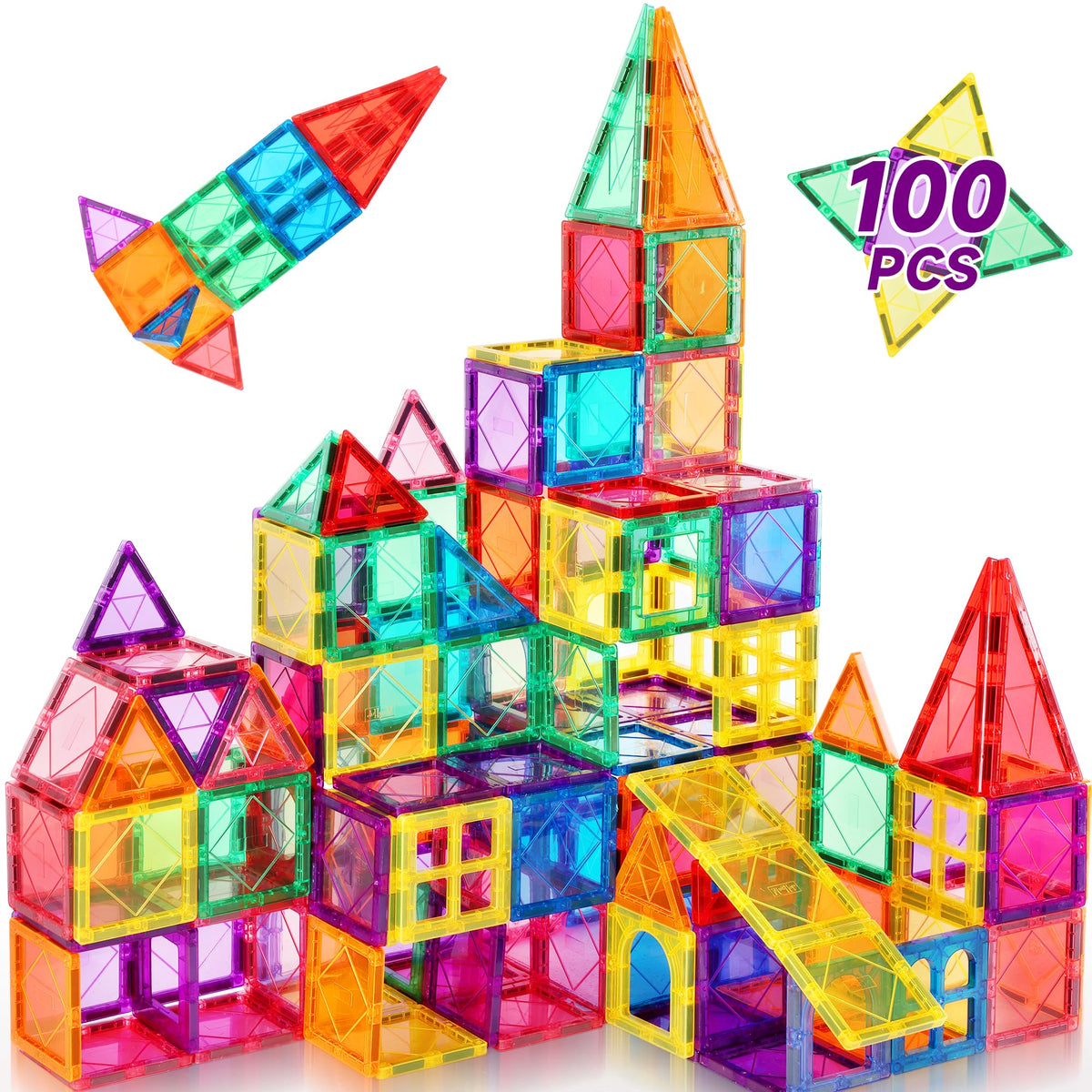 Mruikeny magnetic tiles castle construction fosters imaginative play and fine motor skills.