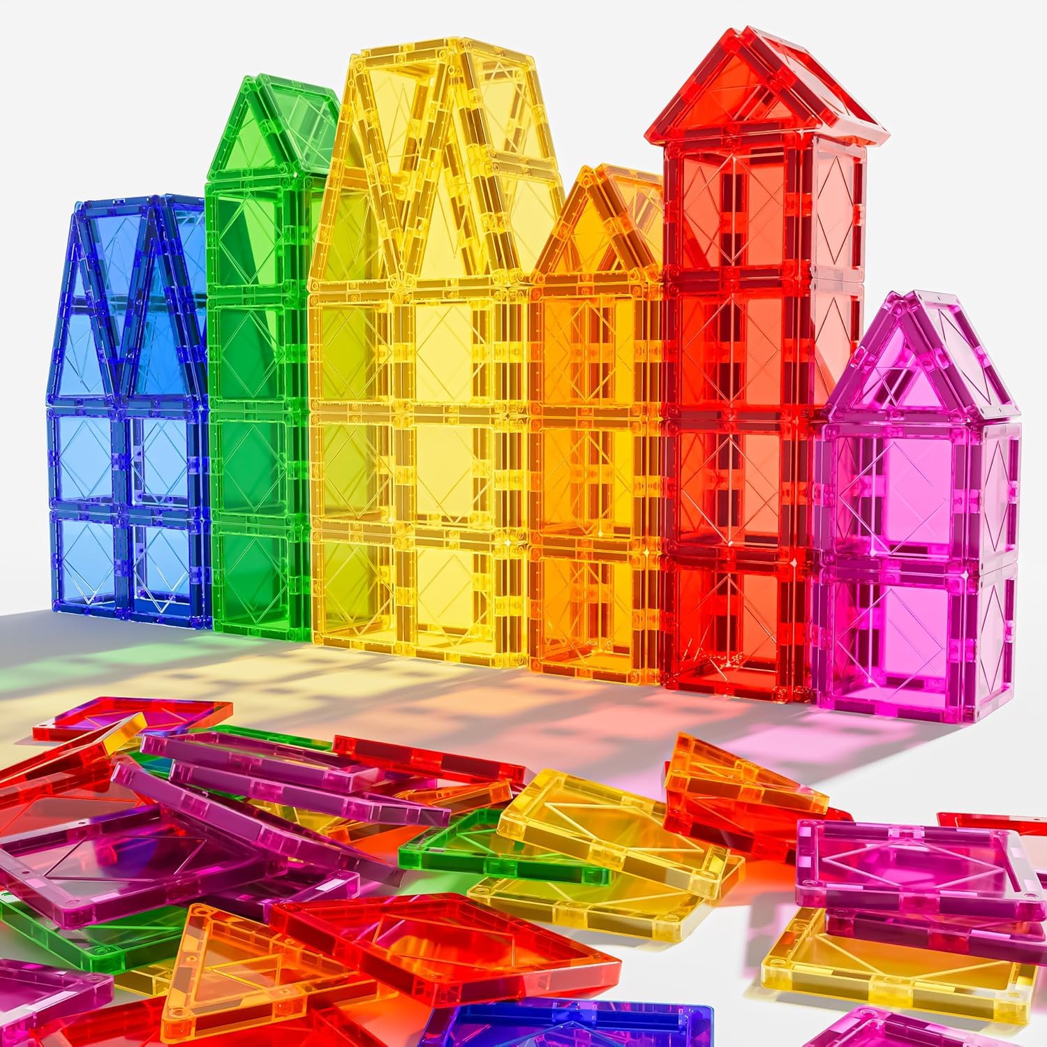 Mruikeny magnetic tiles castle foster imaginative play and spatial awareness.