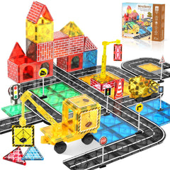 Mruikeny magnetic tiles road set with colorful pieces for city-building play and imagination