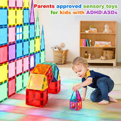 Mruikeny magnetic tiles rocket building supports STEM exploration and problem-solving.