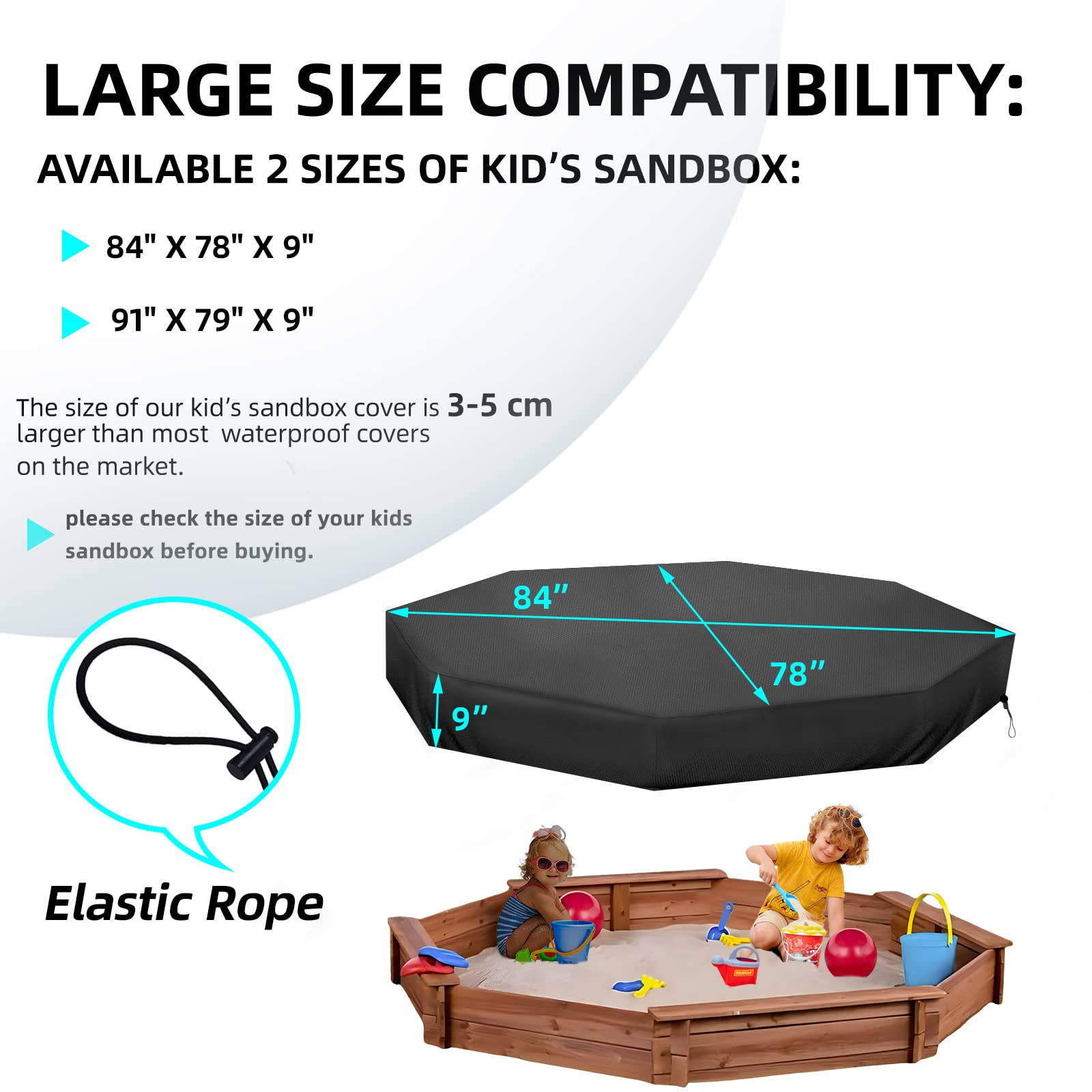 MRWiZMS Octagon Sandbox Cover shows a strong elastic drawstring for wind protection.