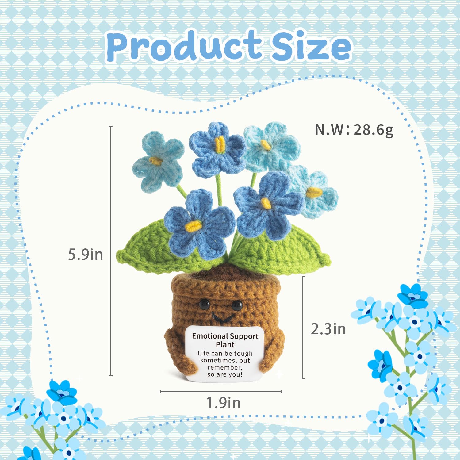 MS ZHENQIAO Emotional Support Plant crochet figure with uplifting card