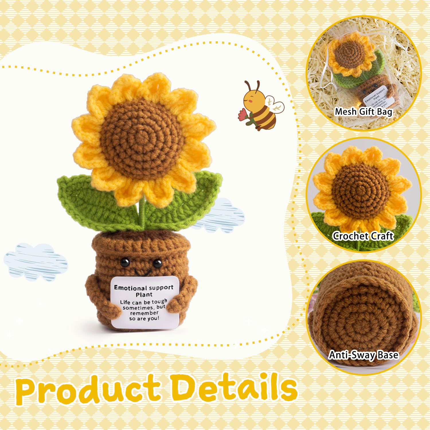 MS ZHENQIAO emotional support crochet doll with uplifting card