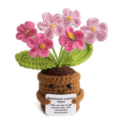 MS ZHENQIAO positive flower crochet doll with card for daily encouragement.