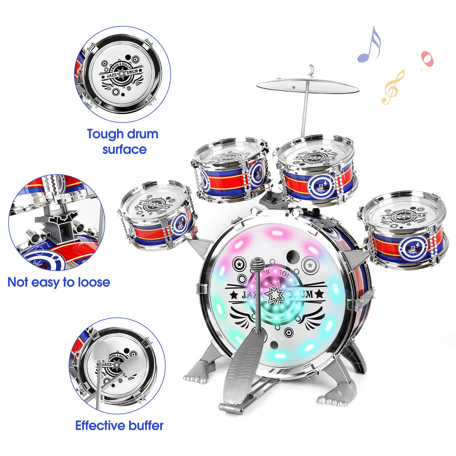 M SANMERSEN kids drum set small drum 2, crisp rhythm sounds