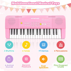 M SANMERSEN kids piano with wood-grain keys feels realistic for beginners.