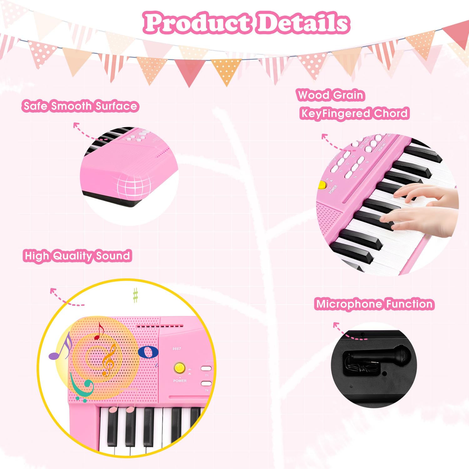 M SANMERSEN piano with microphone supports sing-alongs and practice.